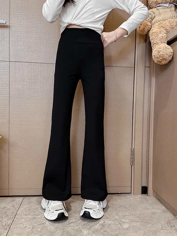 Girls' Black High-Elasticity Trousers, Girls' Flared Pants, 2024 New Arrival Girls' Yoga Pants For Autumn Wear