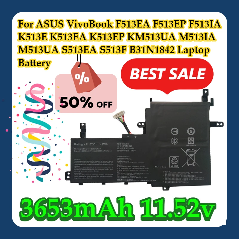 

For ASUS VivoBook F513EA F513EP F513IA K513E K513EA K513EP KM513UA M513IA M513UA S513EA S513F B31N1842 Laptop Battery