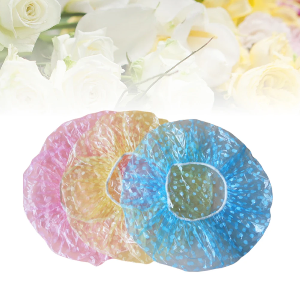 

60pcs Printed Shower Cap Dots Thickened Pe Material Disposable Hair Cap For Home Use Colorful Shower Caps 60 Pack