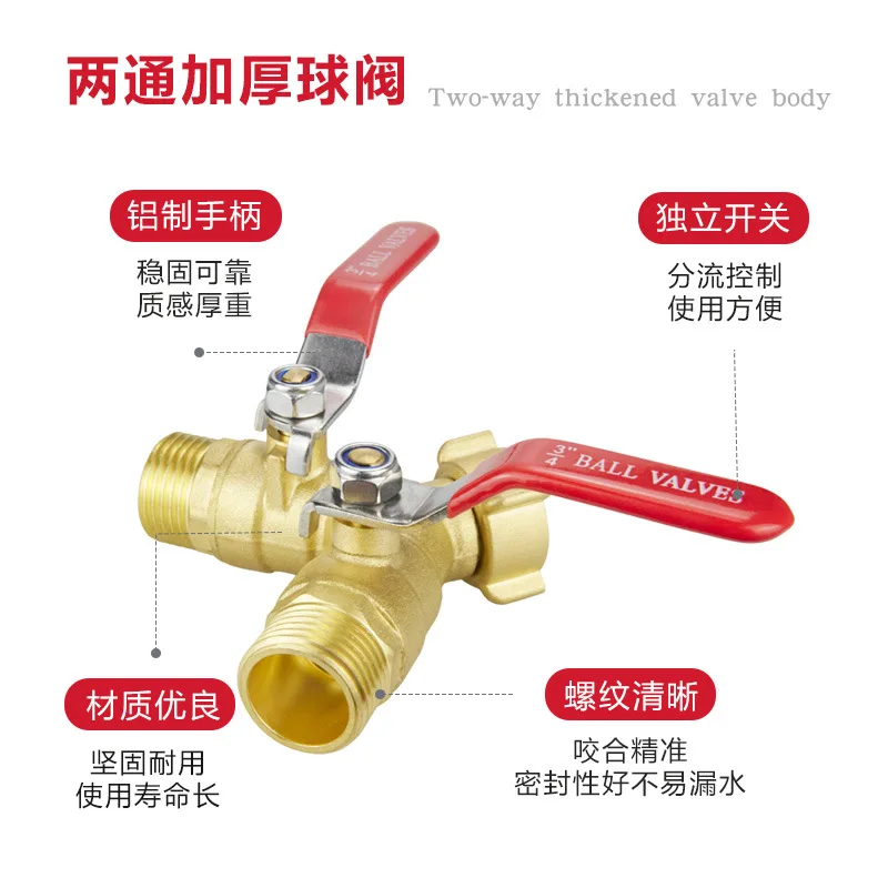 Hose Splitter 2 Way Heavy Duty Brass Garden Hose Splitter Outdoor Full Flow Hose Splitter Connector,Y Valve 3/4 Inch GHT Thread