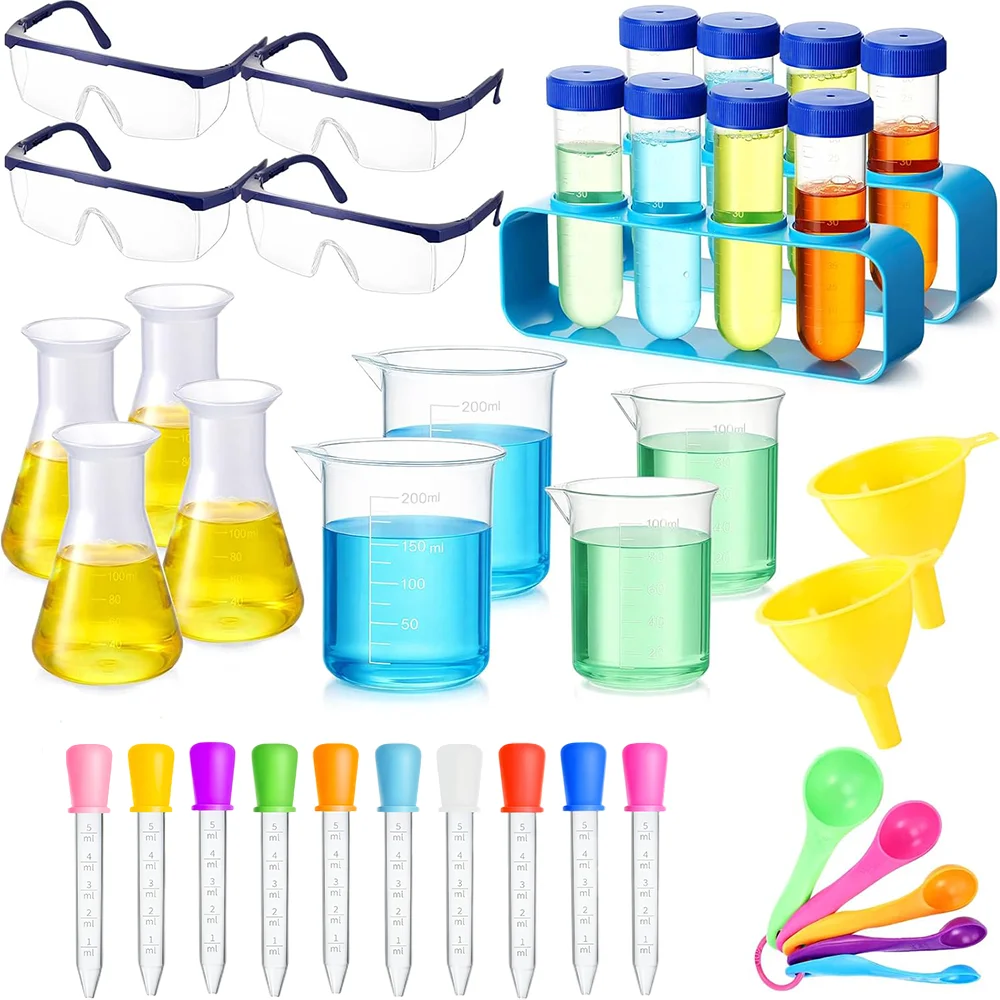 Science Experiment Kit, Chemical Experiment Equipment, Complete Set of Measuring Cups, Test Tubes, Erlenmeyer Flasks, Goggles, Science Experiments, DIY Tool Set