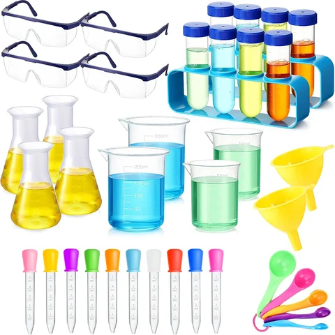 Science Experiment Kit, Chemical Experiment Equipment, Complete Set of Measuring Cups, Test Tubes, Erlenmeyer Flasks, Goggles, Science Experiments, DIY Tool Set