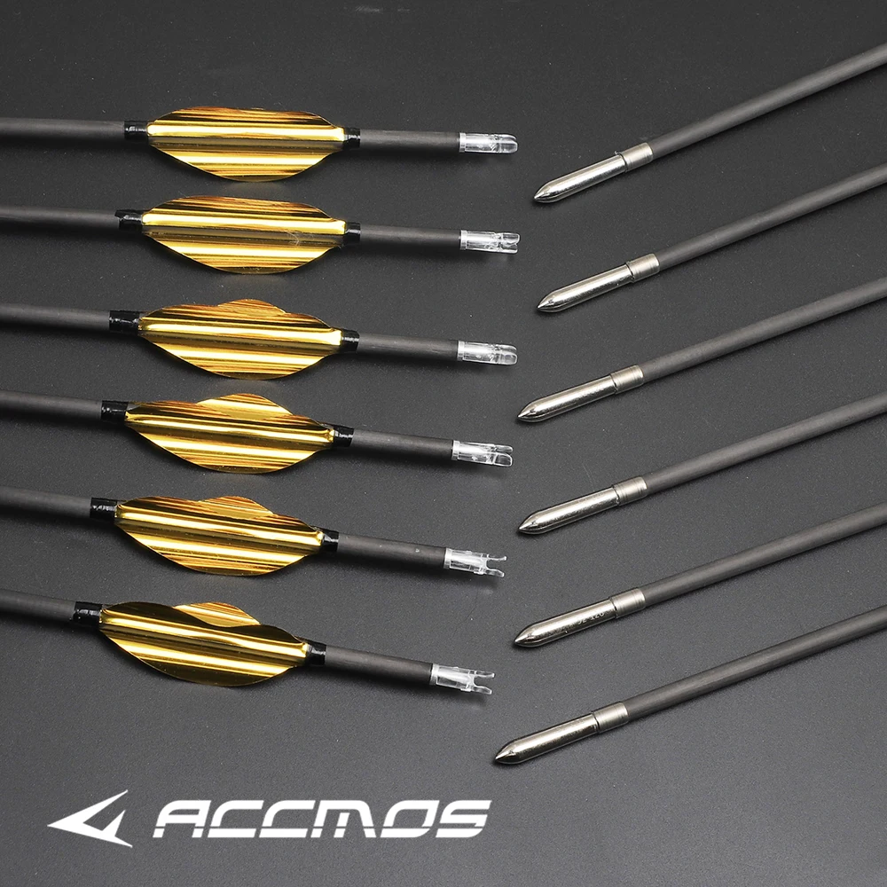 

6/12pcs 3.2mm 40T Carbon arrows Sp350-1000 Gold Spin feathers straightness 0.009" for Recurve/Compound bow hunting shooting