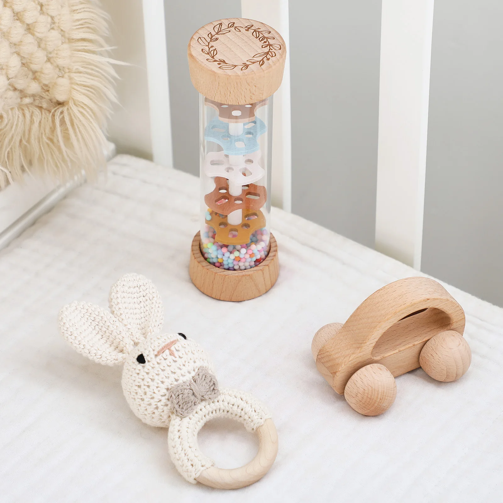 Regen-Sound-Zylinder-Set, Stressabbau-Holzspielzeug für Kinder, sensorisches Kombinationsspielzeug für Kleinkinder, beruhigendes Rasselspielzeug zum Schlafen