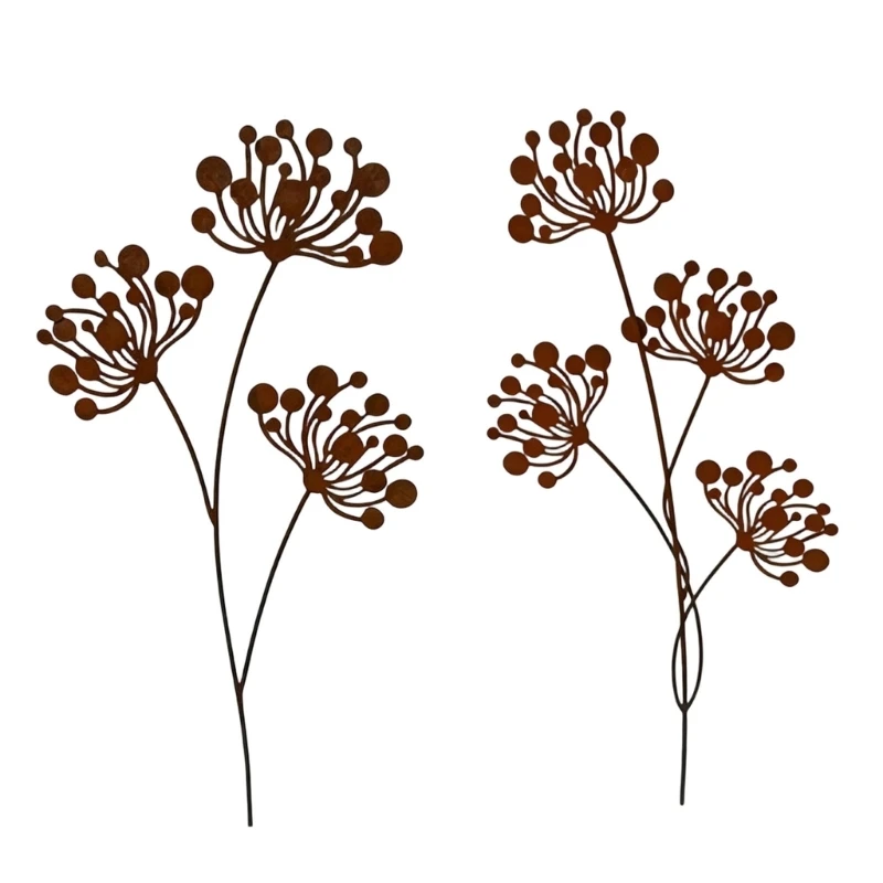 Branching Flower Iron Garden Stake, Weathered Brown Metal Finish for Adding Natural Detail to Flower Pots and Garden Plots 87HA
