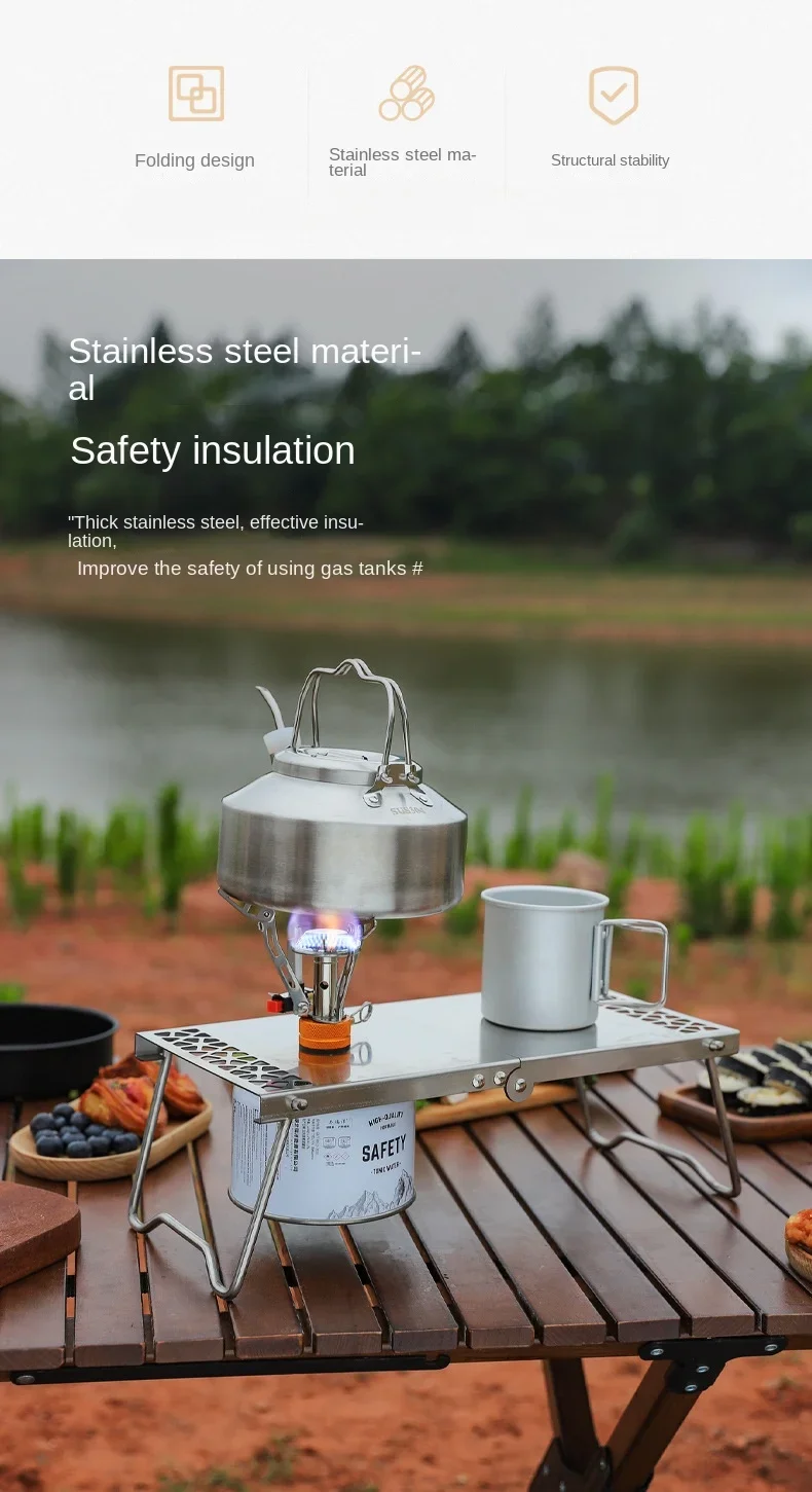 Outdoor Ofen Kopf Klapptisch Camping Zubehör Edelstahl Tragbare Tee Tisch Mehrzweck Spleißen Grill Tisch – Detail 2