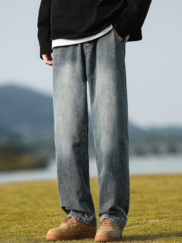 

Мужские джинсы в стиле ретро, свободные, прямого кроя, в американском стиле, повседневные, из смесового хлопка и полиэстера, длинные брюки