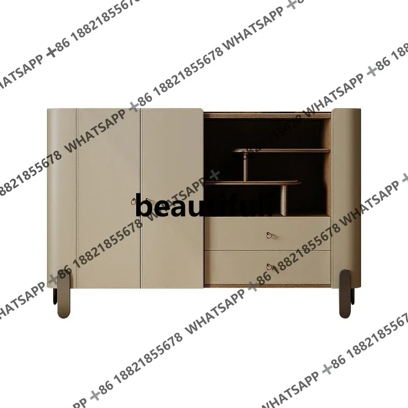 

Solid wood saddle leather dining side cabinet Italian minimalist small apartment household