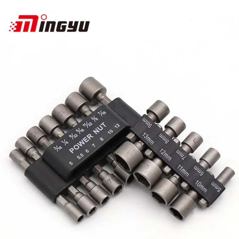 9pcs 14pcs 5-13mm Wrench Socket Adapter Set 1/4 Inch Hex Shank Screw Nut Driver Hand Tools Metric Power Tool Drill Bit Adaptor