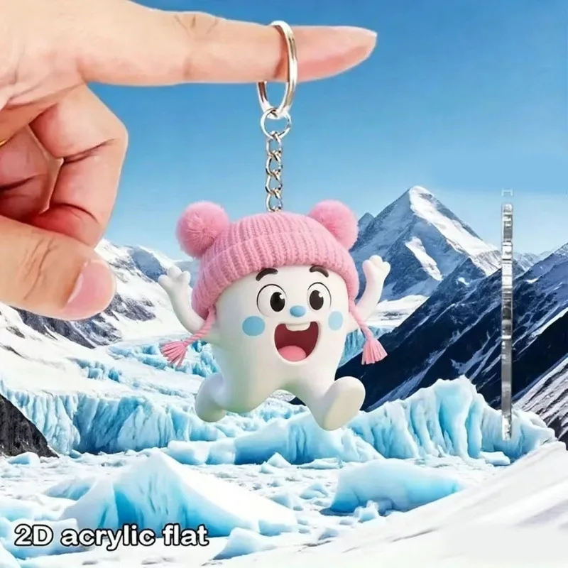 Creative New Happy Hat Wearing Teeth Acrylic Keychain Backpack Flat Decoration Pendant Cartoon Dentist Pendant Jewelry Accessory