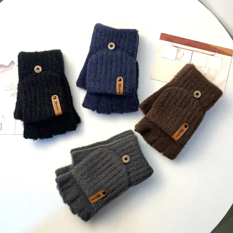 

Knitted yarn gloves for men and women in winter, exposed fingers for students to write, type, ride, touch screen