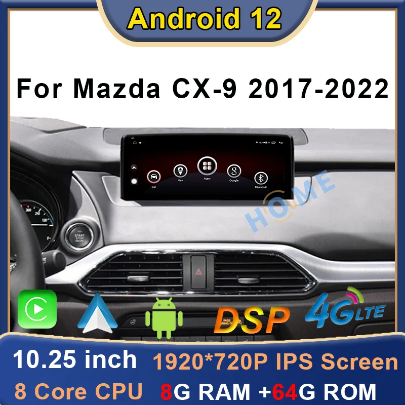 

Car Multimedia Player GPS Navigation 12.5inch Android12 8+64G for Mazda CX9/CX-9 2017-2022 Auto Stereo CarPlay WiFi 4G Bluetooth