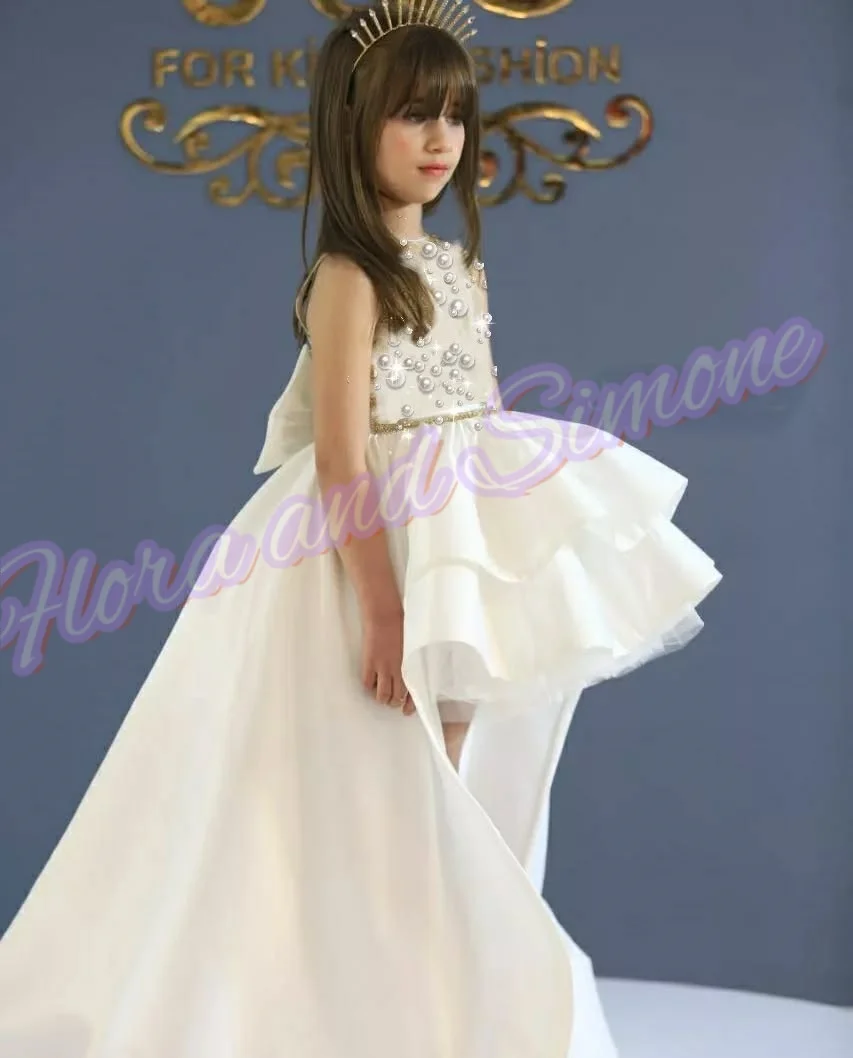 تخصيص الديكور الفاخرة زين س الرقبة أكمام ألف خط زهرة فتاة فستان قصير طول قطار الاجتياح ثوب التواصل الأول #3