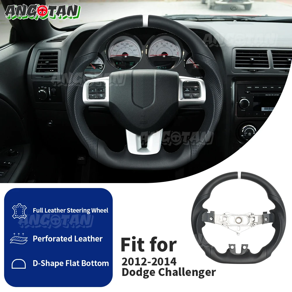 

Full Leather Steering Wheel Flat-bottom Perforated For Dodge Challenger Charger Durango 2011-2014 Steering Wheel White Line