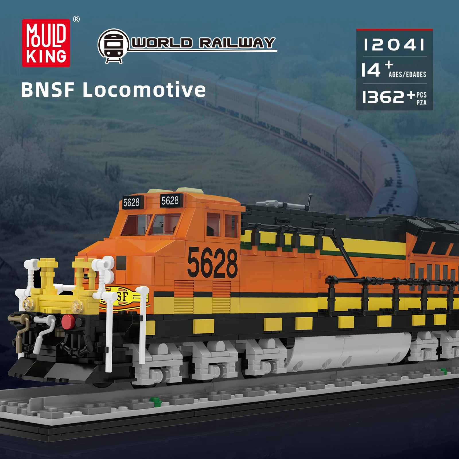 Mold King 12041 BNSF Blocos de construção de locomotiva 1362 unidades Mini tijolos Conjunto de trem modelo controlado por APP