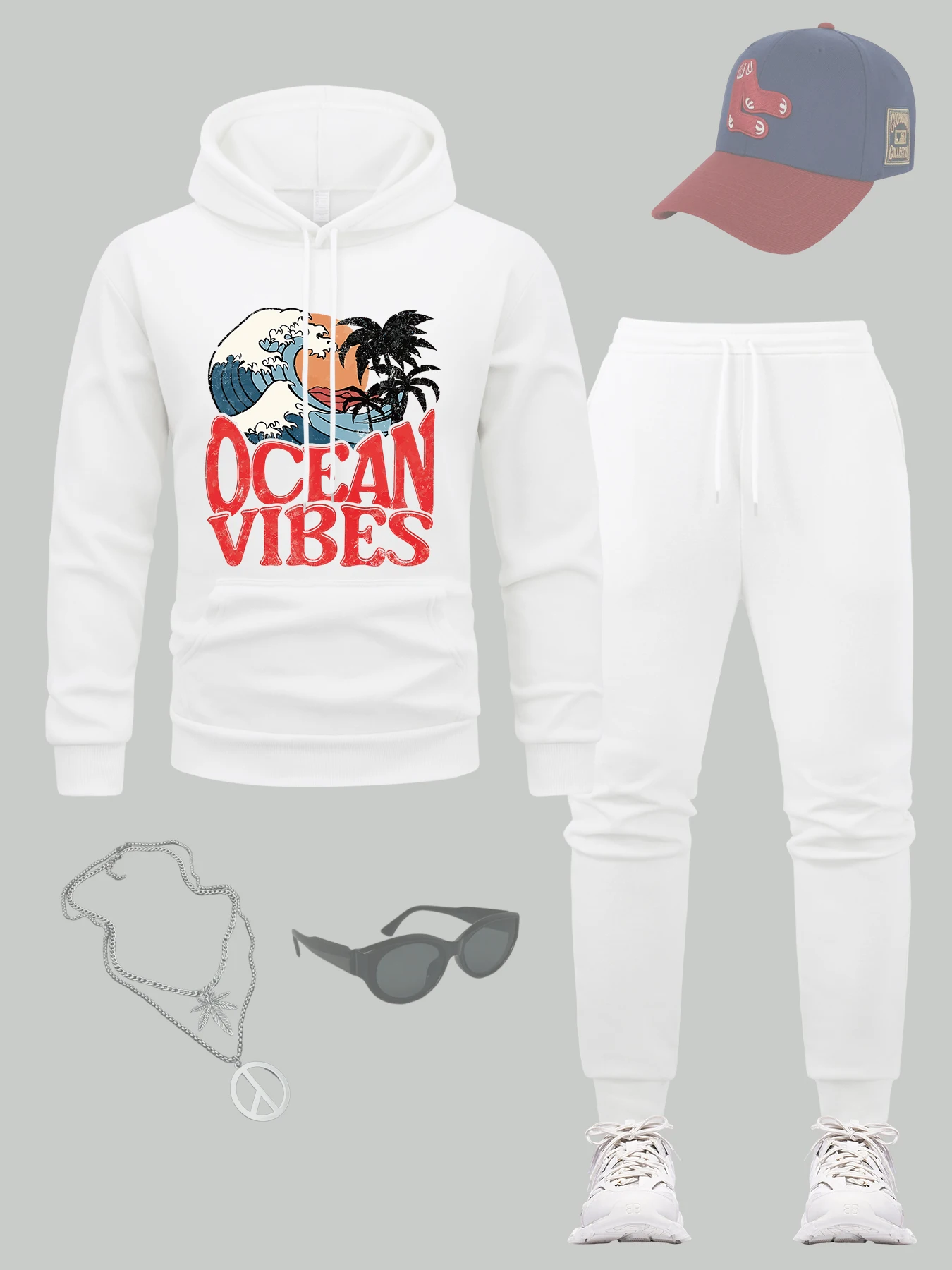 

Мужской комплект с капюшоном с принтом Ocean Vibes, флисовый мягкий спортивный костюм, осенний спортивный костюм, разноцветные повседневные спортивные штаны, свободная удобная толстовка