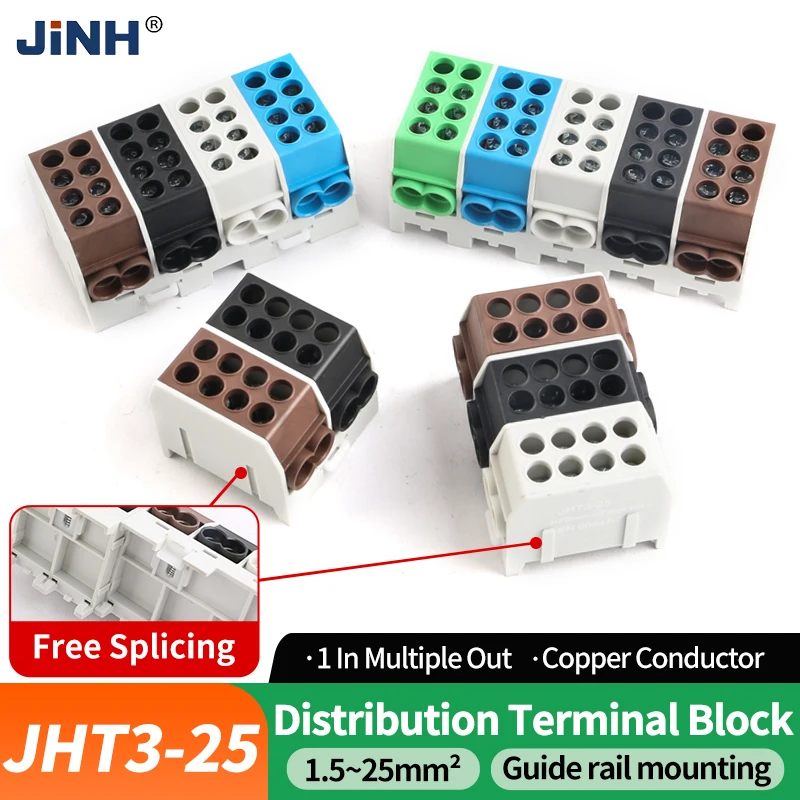 JINH JHT3 Black/Brown DIN Rail Mount Wire Combiner & Splitter Block Honeycomb Pattern Screw-Lock Secure Junction Box
