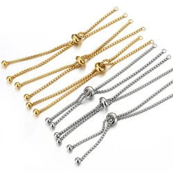 No Fade 3pcs Stainless Steel Gold Color Slider Bracelet Adjustable Chain with End Bead for Jewelry Making DIY Findings Component