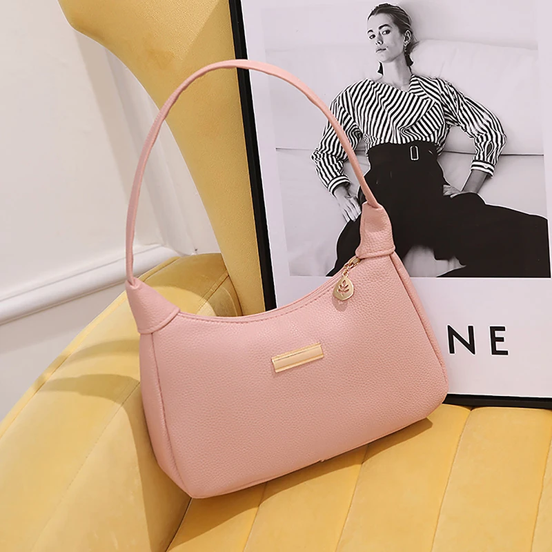 Lichee Leather Women Shoulder Bag Retro Solid Color Hobos Handbags Leisure Underarm Armpit Bag Fashion Exquisite Shopping Bag