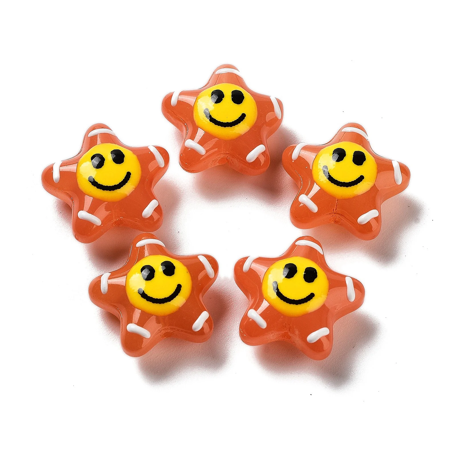 

20pcs Handmade Lampwork Bead with Enamel Star with Smiling Face Coral for Making DIY Jewelry Necklace Bracelet Eardrop Craft