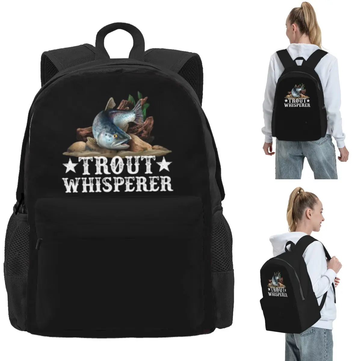 Trout Fish Illustration Fly Fishing Art Backpack Daypack Large Capacity Boys Girl BookBag School Bag Shoulder Bags for Men Women