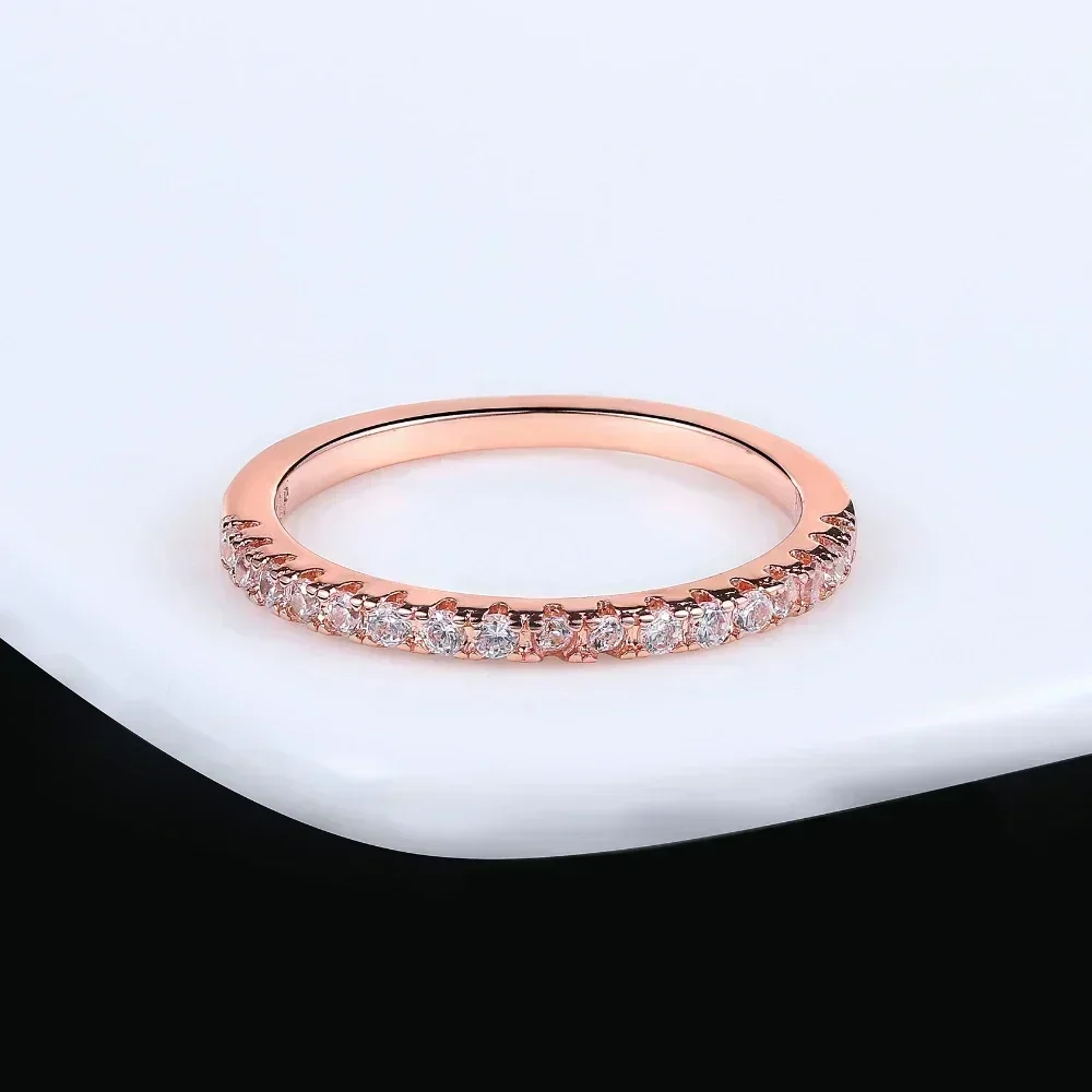 Simple Delicate Trendy Shiny Inlay Zirconia Thin Rings for Women Rose Gold Silver Colour Ring Wedding Accessory Jewelry Gifts