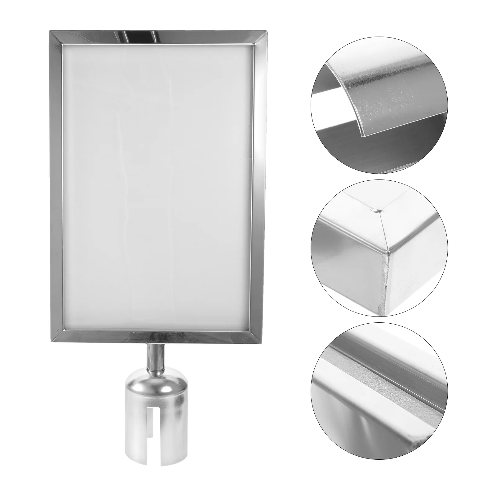 

A4 Frame Cordon Post Queue Barrier Stanchion Sign Holder Metal Vertical Portrait Top Stand Silver Travel