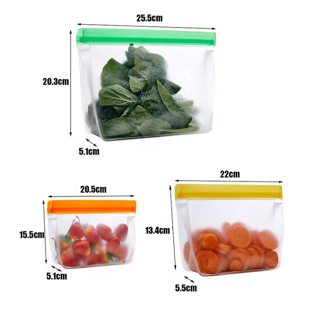 OIMG Reusable PEVA Food Bag Freezer Stand Up Food Storage Bag Silicone Bag Leakproof Top Kitchen Organizer Fresh Shut Bags