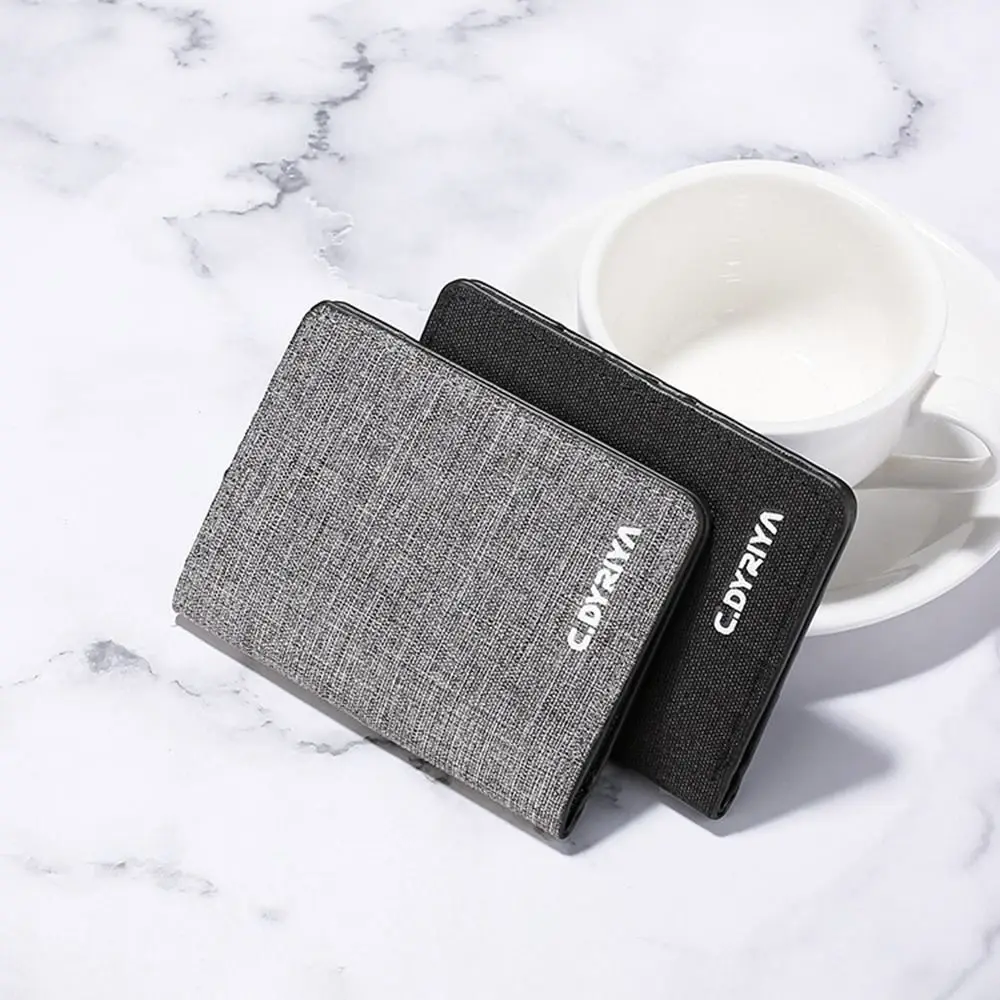 Portable Canvas Women Men Short Wallet Multi-purpose Bifold Credit Card Holder Multi-Pocket Zippered Coin Purse