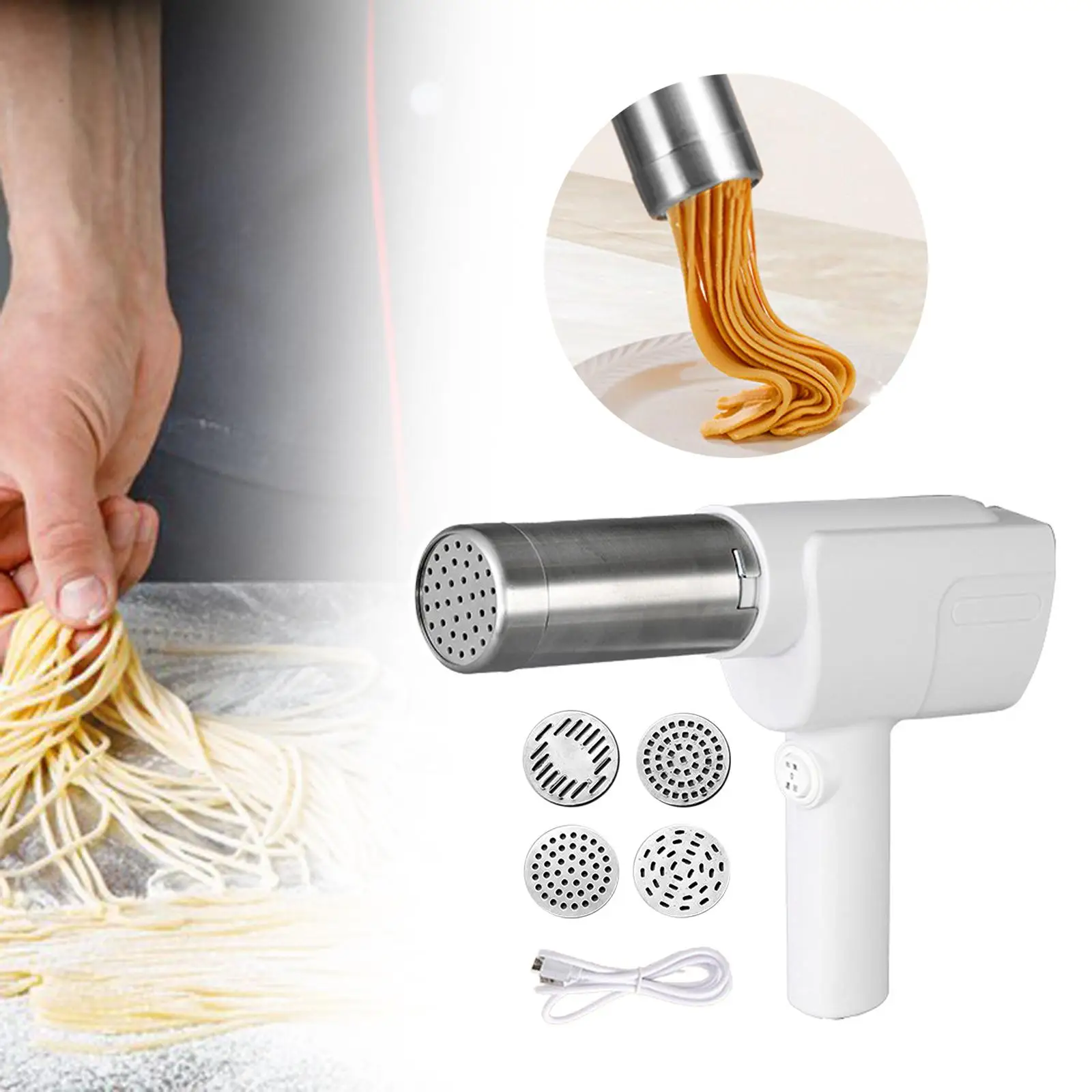 Handheld Electric Pasta Maker Portable Fittings with 5 Heads Multipurpose Ramen Maker Noodle Press Machine for Kitchen Ramen