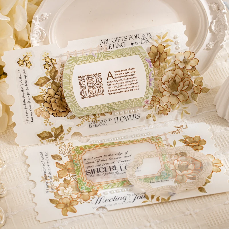 Journal GO 20pcs Morris Flower Frame Stickers Dual-Material Vintage Floral Border Sticker for Card Album Journal Scrapbooking
