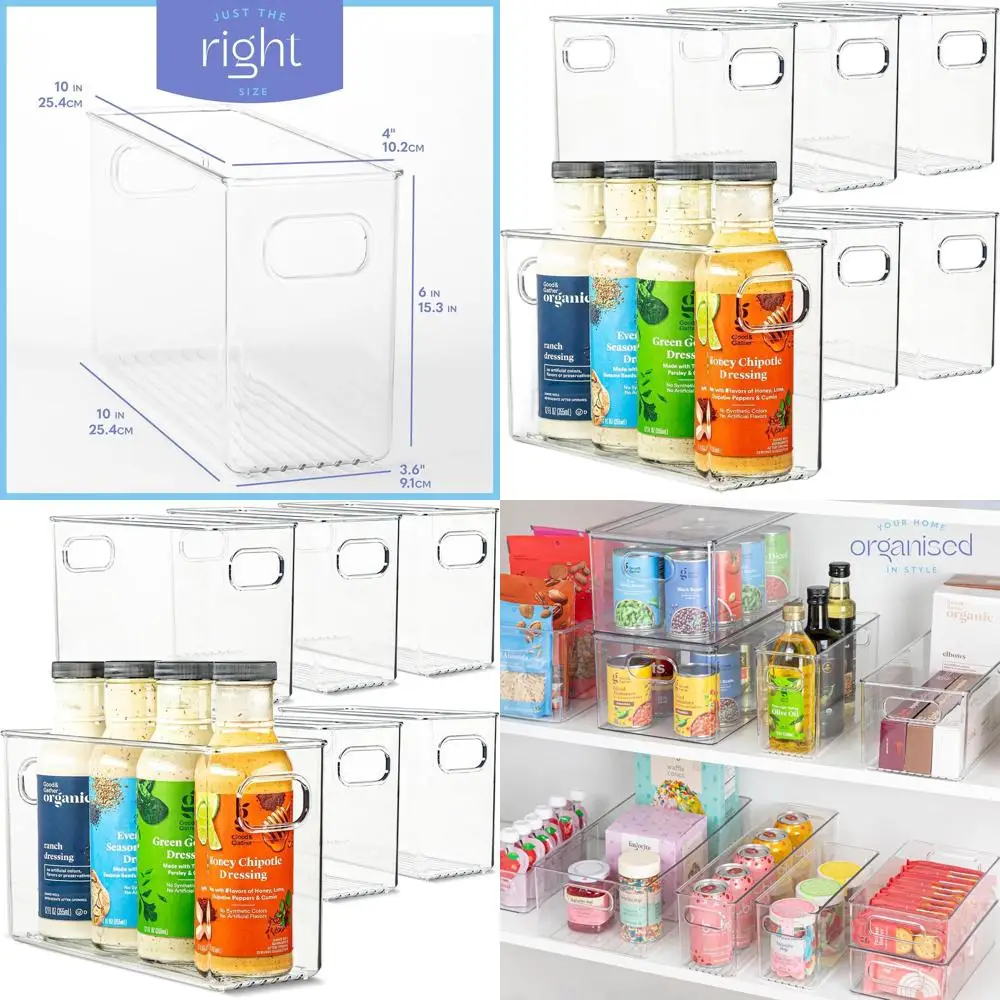 

Набор из 6 прозрачных пластиковых контейнеров для хранения с ручками для кухни, кладовой и многого другого (10x4x6)