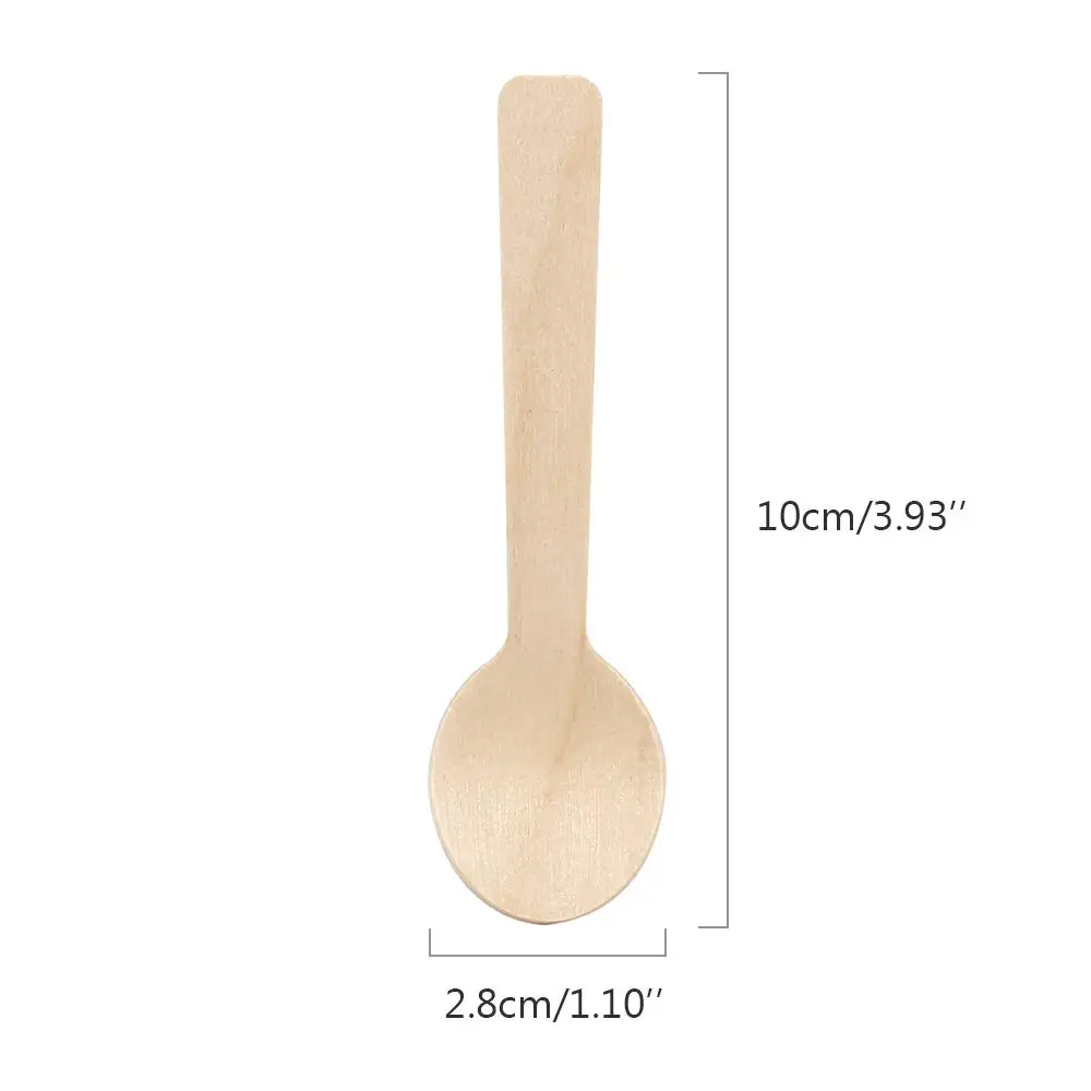 50Pcs Disposable Wooden Spoons for Tasting Sampling Yogurt Ice Cream Dessert Forks Wedding Party Tableware Wooden Spoon