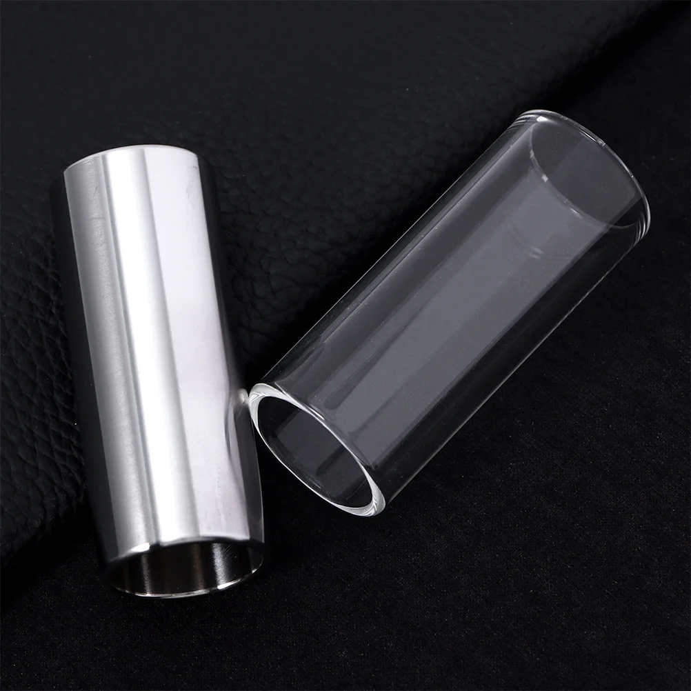 

6Pcs Guitar Slide Glass Stainless Steel Medium Bottleneck Slide Transparent Silver Superior Sustain Clear Bright Sound Guitar