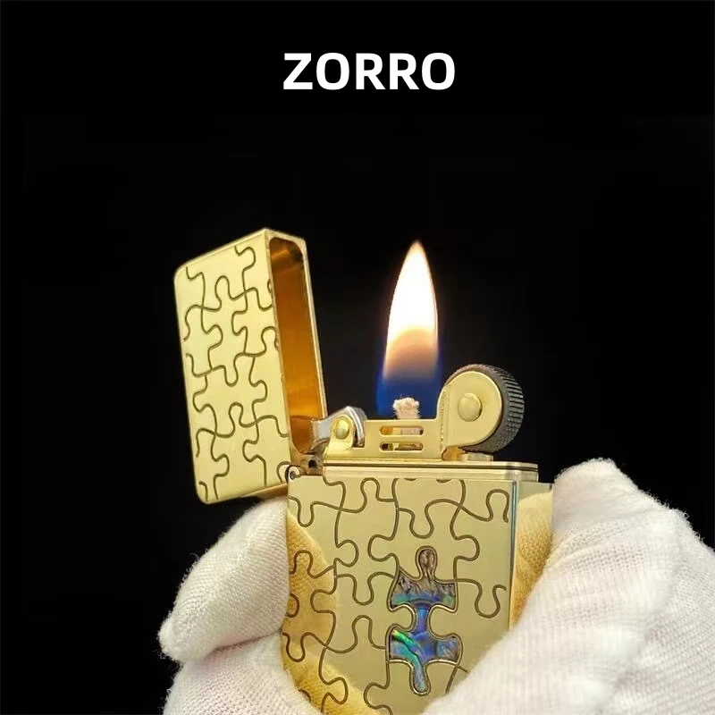 ZORRO Pure Copper Ultra Thin Kerosene Lighter Personalized Double Sided Engraving Grinding Wheel Ignition Limited Edition Gadget