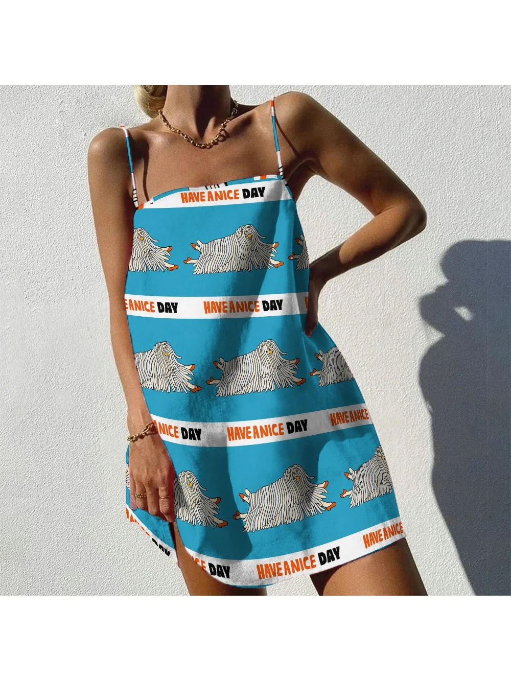 Blue Casual Tank Skirt Sexy High Waist Loose Ladies Fashion Have A Nice Day Cartoon Print Dress Vintage Beach Style Party Dress