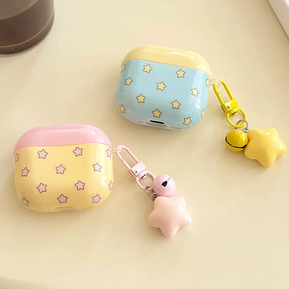 カラースプライシングスムーズイヤホンソフトケース AirPods Pro3 2025用 スターTPUカバー AirPods 1 2 3 4 Pro 2用 スターベルペンダント付き