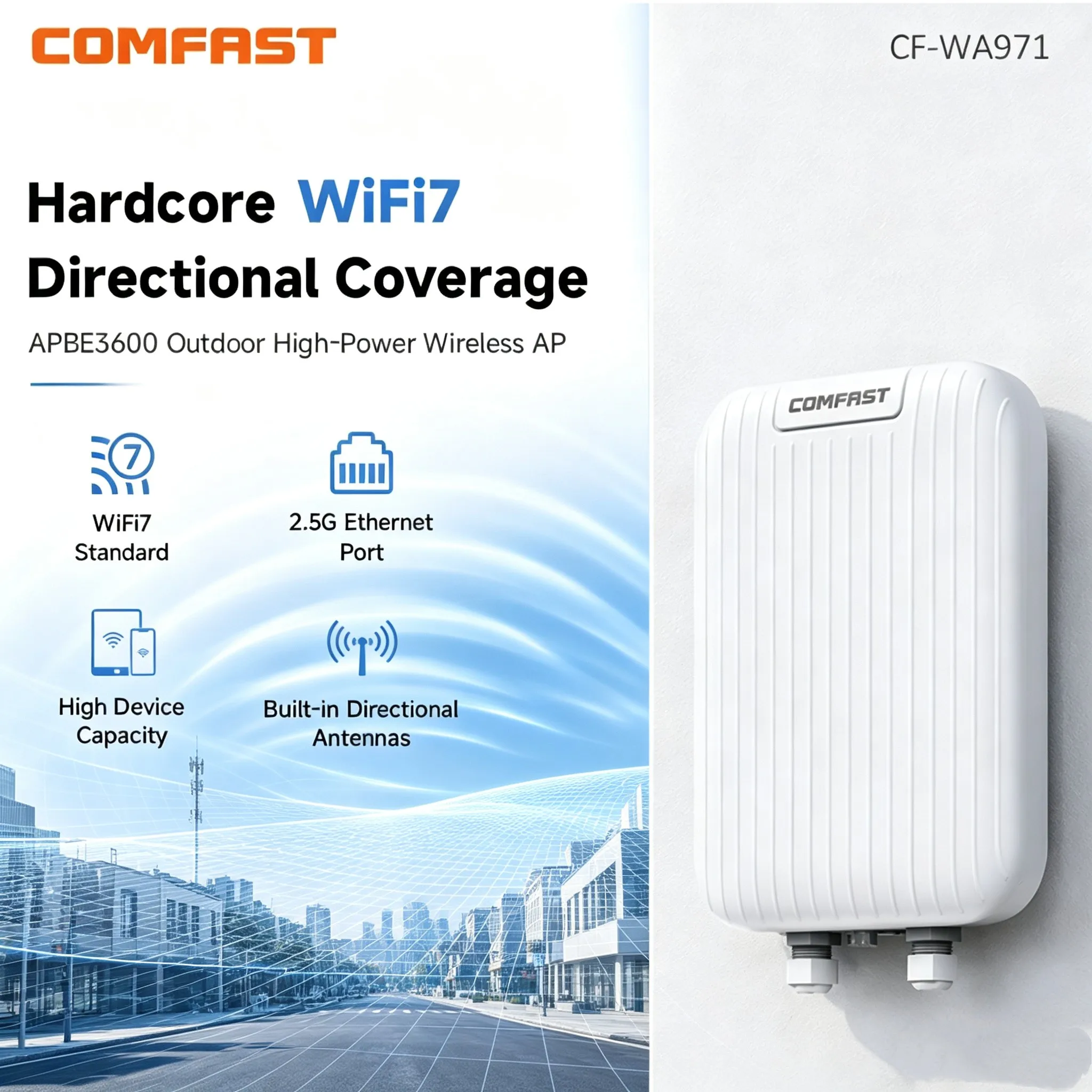 COMFAST WiFi 7 Outdoor AP 3600M High Power Wireless Access Point 2.5G Port Built-in Directional Antenna Weatherproof Extender