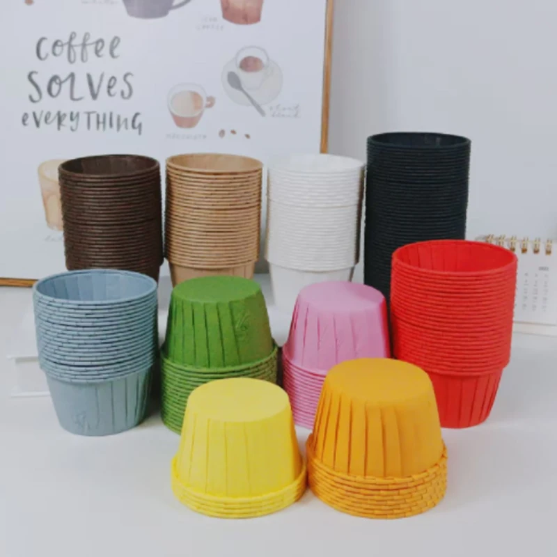 50Pcs Rolled Edge Cupcake Liners, Natural Color, Coffee Color, White, Pink and Haze Blue Oil-Proof Cake Cups, Suitable for Weddings, Birthdays, Holidays, Events, Etc