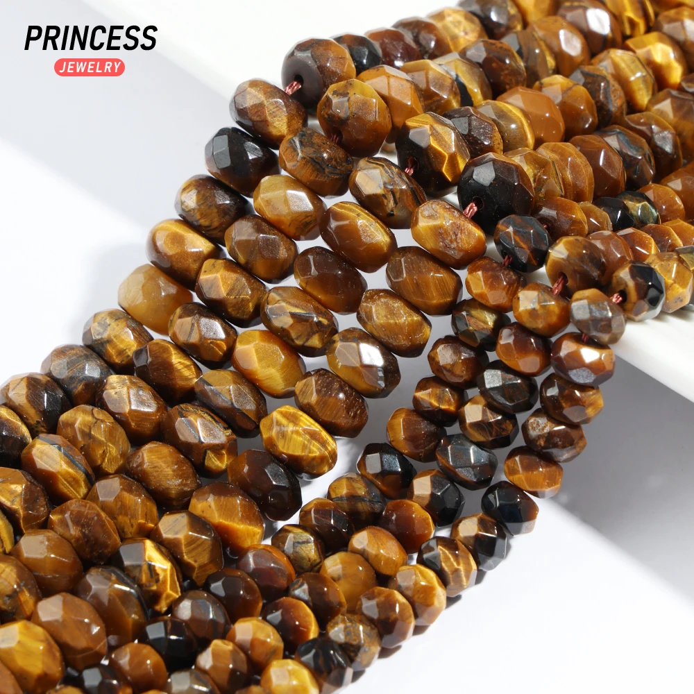 

A+ Natural Yellow Tiger's Eye 4*6mm 5*8mm Faceted Rondelle Beads for Jewelry Making Bracelet Wholesale Beads DIY Accessories