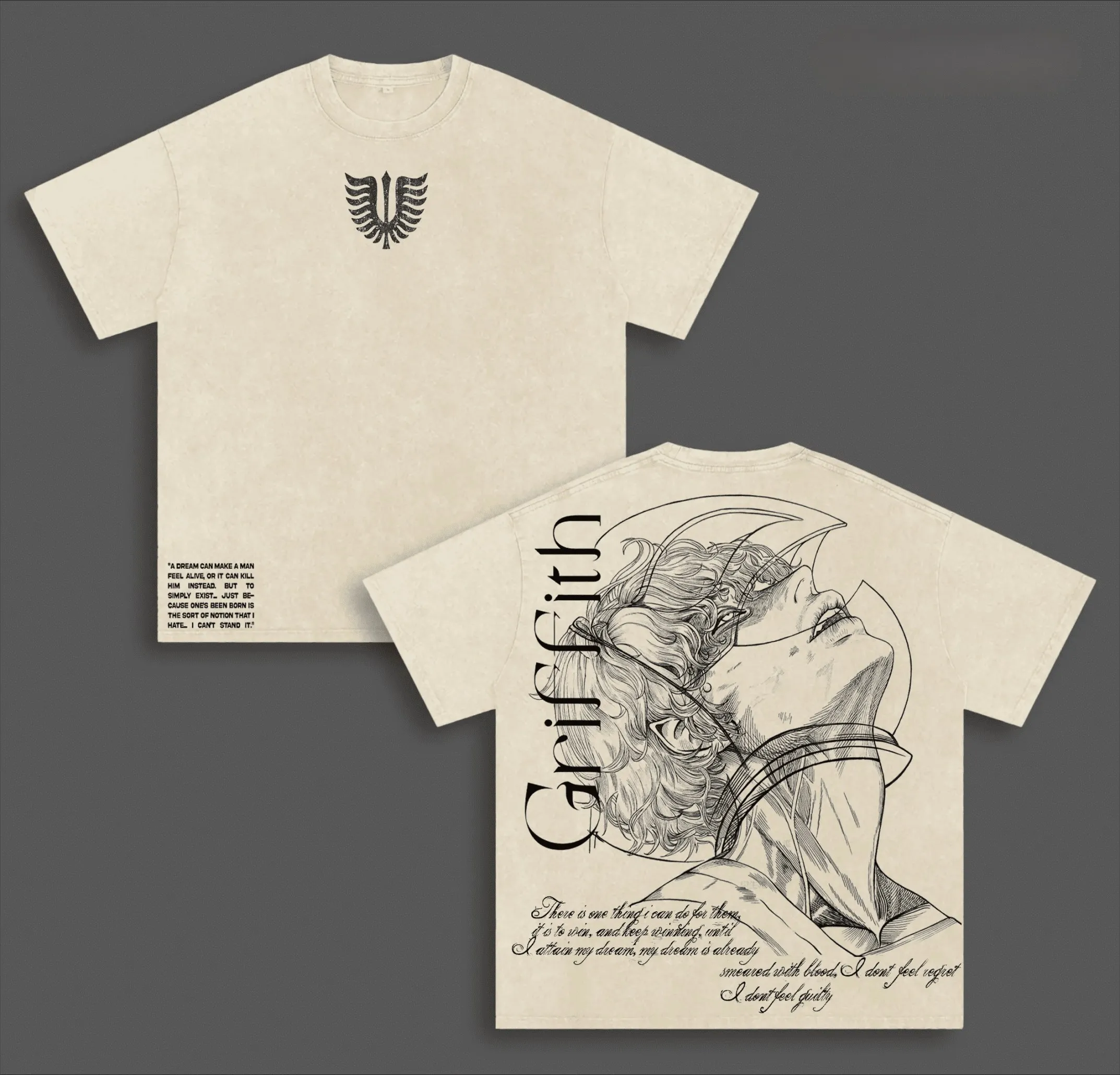 Griffith Berserk T Shirt Anime Vintage Y2k Washed Oversized T-shirt Men Women Clothing Summer Short Sleeve Pure Cotton Tees Tops