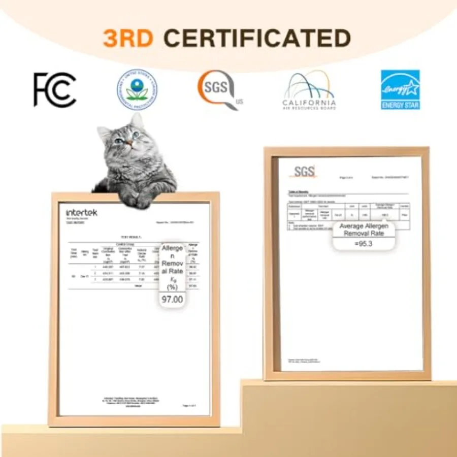 منقي هواء HEPA 3 في 1 لإزالة الروائح والغبار لشعر الحيوانات الأليفة في غرف كبيرة تصل إلى 1644 قدمًا، تطبيق ذكي يتم التحكم فيه بـ 360 هواء #5