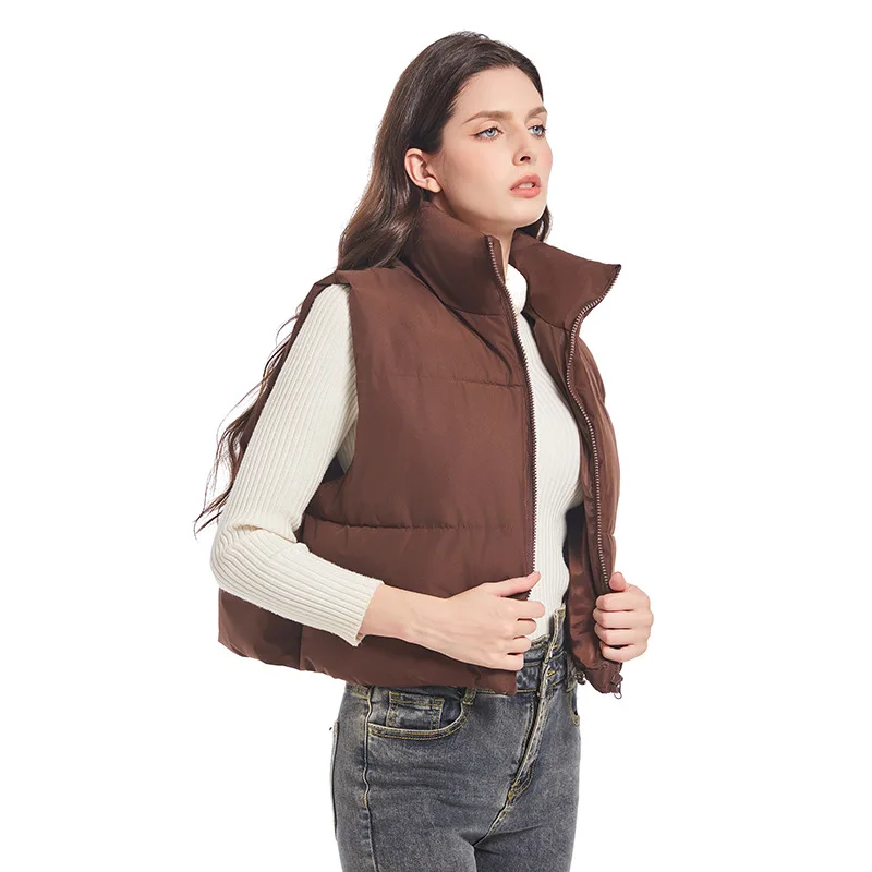 Women's Autumn Winter Top Coat Cotton Coat Vest Stand-up Collar Short Thickened Fleece Lining Comfortable Casual Niche Versatile