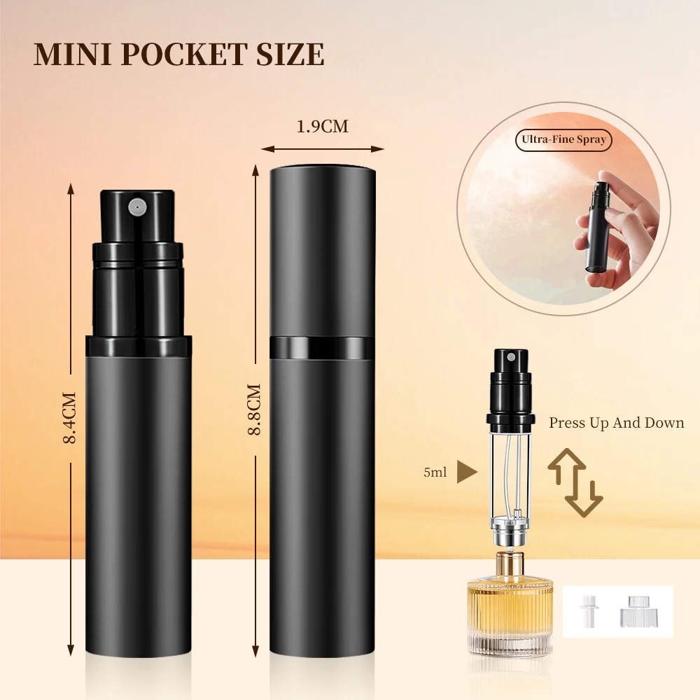 2 uds 5ml negro mate Mini fondo recarga Perfume Spray dispensador botellas esmerilado cosmético recargable Spray atomizador portátil