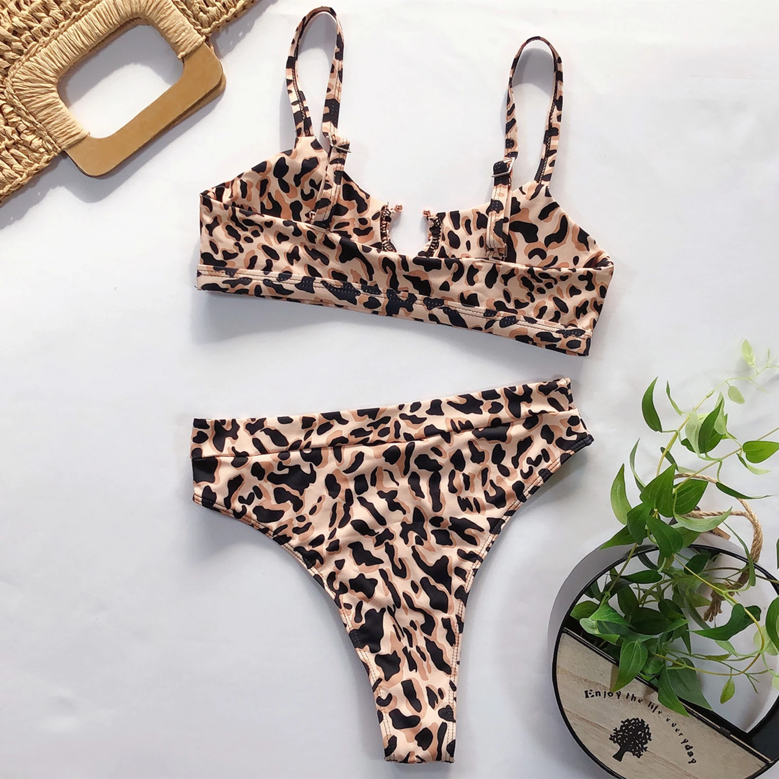 

Bikini Set Two Pieces Swimsuit Fashion Strappy High Waisted Bottom Swimwear Costume Bathing Suit