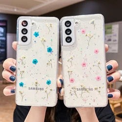 for Samsung Galaxy S26 S24 S25 S23 S22 S21 FE Ultra Plus Note20 Case Real Dry Flower Glitter Clear Epoxy Cover Crystal TPU Shell