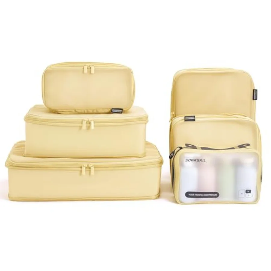 

6 Set Compression Packing Cubes for 7 14 Day Travel, Durable Nylon Oxford Luggage Organizers with IP6X Waterproof Toiletry Bag,