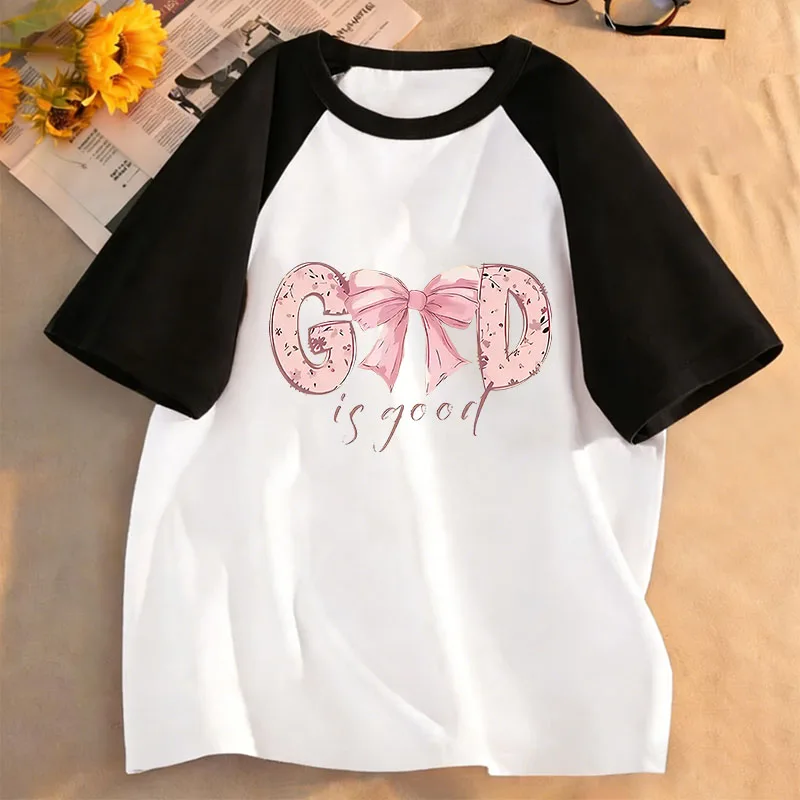 God Is Good with Bow Deisng Graphic Kids Tshirts Summer Short Sleeve Tees Boys Girls Clothes Kawaii Tops Y2K Children T-shirt