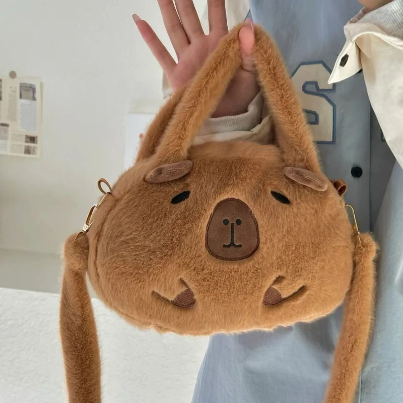 Kawaii Capybara sac à dos en peluche mignon Animal sac à bandoulière étudiant école moelleux portefeuille sac à main cadeau d'anniversaire
