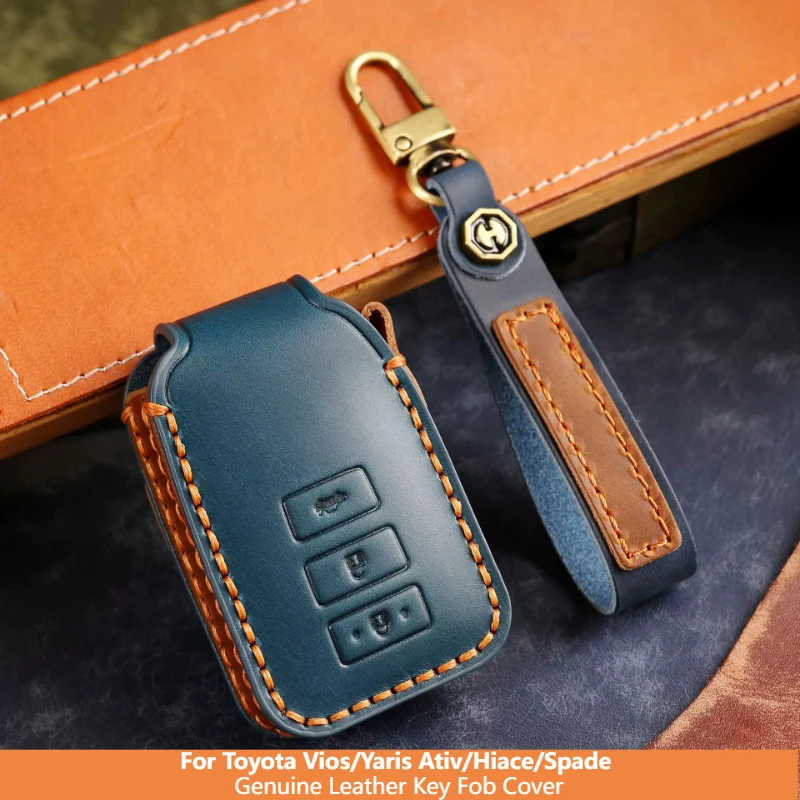 For Toyota Vios/Yaris Ativ/Hiace/Spade Genuine Leather Key Fob Cover Precise Fit Anti Drop Key Case Protector Car Accessories